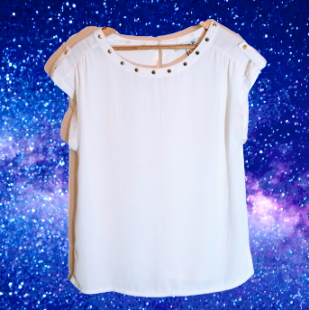 F21 sheer white stud embellished sleeveless top